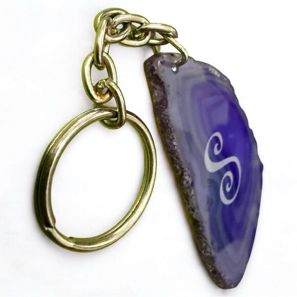 Purple Agate Slice Keychain with “S” Monogram – Natural Stone Initial Charm - Picture 14 of 17